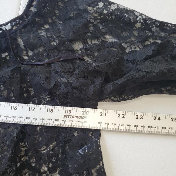 Vintage Whimsigoth Goth Witch Shirt Womens Large Black Lace Bell Sleeve Tie Neck - Picture 9 of 10